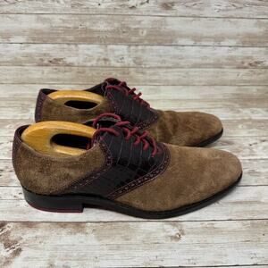 Cole Haan C09581 Brown Red Suede Croc Skin Oxfords Dress Shoes Men's Size 10M